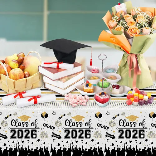 Vista 2 de Mantel de decoración de graduación para clase de 2026 – 3 piezas de plástico para mesa de graduación de felicitaciones, cubierta de mesa