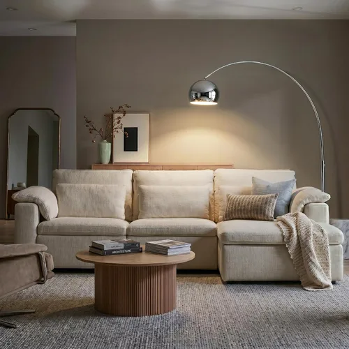 Vista 5 de Brightech Olivia Lámpara de pie – Lámpara de arco elegante con cabeza redondeada y base de mármol para sala de estar, lámpara de pie alta