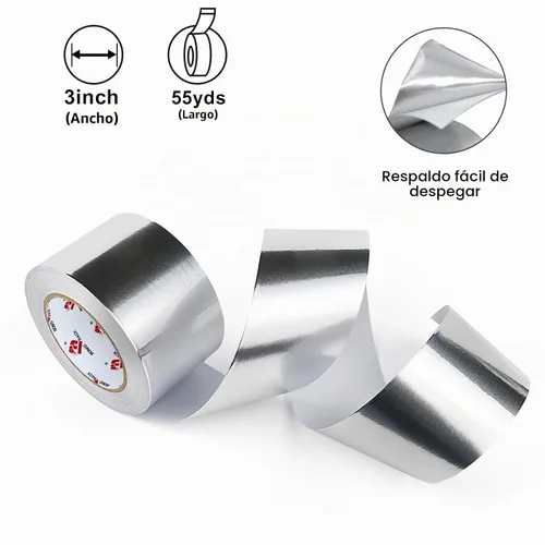 Vista 3 de BOMEI PACK Cinta de lámina de aluminio, cinta de conducto de metal resistente, cinta plateada de alta temperatura, perfecta para sellar y reparar
