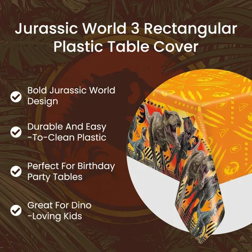 Vista 5 de Mantel rectangular de plástico multicolor Jurassic World 3 (54 x 84 pulgadas), 1 unidad, diseño vibrante, perfecto para celebraciones de cumpleaños