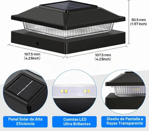 Vista 5 de Brightever Paquete de 6 luces solares para postes de 4 x 4, 3.5 x 3.5, luces solares para postes de valla, impermeables, para postes de vinilo