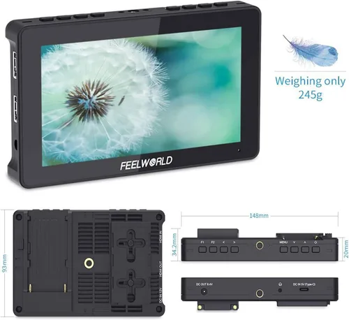 Vista 4 de FEELWORLD F5 Pro V4 6 pulgadas pantalla táctil DSLR cámara monitor de campo con 3D LUT, IPS FHD 1920x1152 con instalación F970 y kit de alimentación