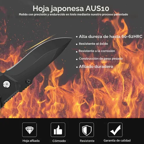 Vista 2 de Cuchillo de bolsillo, cuchillos tácticos plegables con hoja de 2.6 pulgadas, cuchillo pequeño de supervivencia plegable con clip, bloqueo de botón