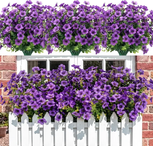 Vista 16 de CEWOR - 12 paquetes de flores artificiales para interior y exterior, margarita de seda falsa con hojas de eucalipto, flor artificial para maceta