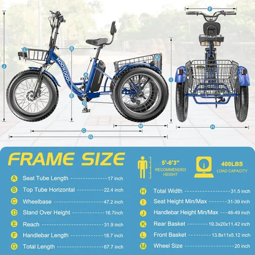Vista 8 de NAIZEA Electric Tricycle Adult Electric Bicycles,Electric Trike,3 Wheel Electric Bike Ebike E Bicycle with Removable Battery, Motorized Trike with