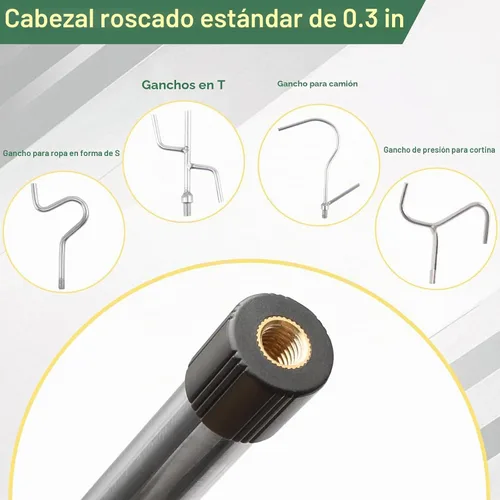 Vista 4 de Poste de gancho para ropa, 51 pulgadas, alcance de poste de armario con gancho, mango de esponja de acero inoxidable, longitud del mango de la ropa