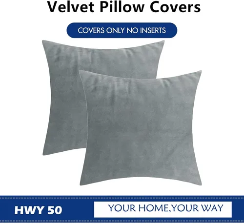 Vista 6 de HWY 50 fundas de almohada decorativas de terciopelo sólido para sofá, sala de estar., Terciopelo, gris, 20x20 pulgadas