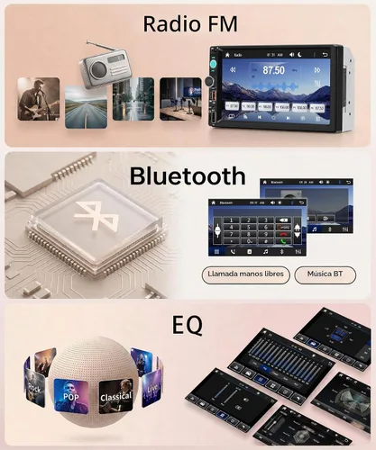 Vista 4 de Estéreo de automóvil de 7 pulgadas, doble DIN, CarPlay inalámbrico, Android Auto, radio de pantalla táctil de 2 DIN, estéreo Bluetooth, cámara