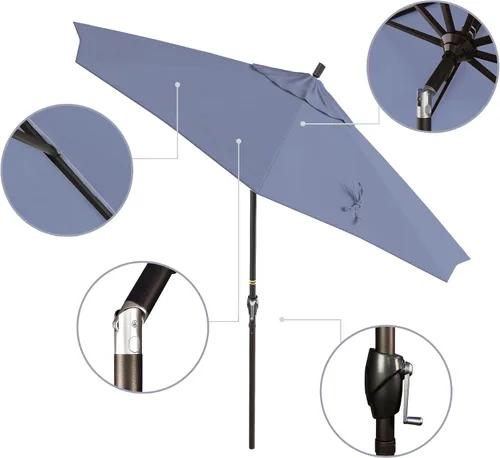 Vista 2 de California Umbrella Paraguas redondo de aluminio del mercado de 9', elevación de manivela, inclinación del botón, poste de bronce Azul (Air Blue)