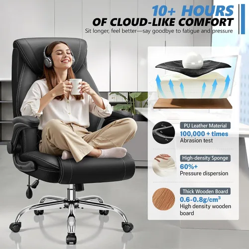 Vista 5 de BestGlory Silla de oficina ejecutiva con soporte lumbar, silla de escritorio ergonómica grande y alta, silla de cuero cómoda con respaldo alto