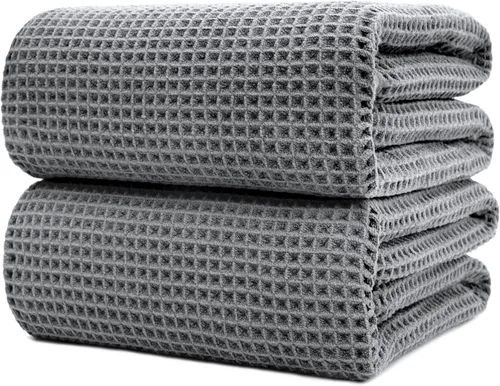 Vista 9 de POLYTE Sábanas de baño de microfibra de secado rápido de 430 GSM sin pelusas, 70 x 35 pulgadas, juego de 2 (tejido gofre)