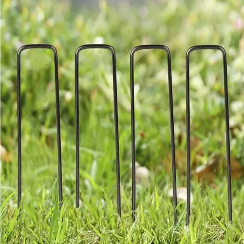 Vista 8 de 50 grapas de estacas de jardín + 50 juntas, grapas de paisaje de césped de 6 pulgadas, pasadores galvanizados en forma de U de calibre 11, pasadores