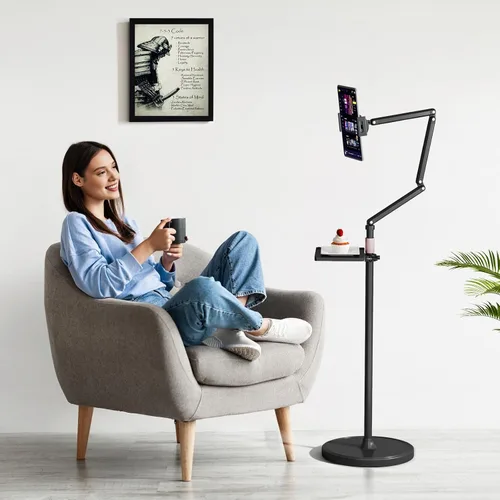 Vista 5 de Houele Soporte de Piso para Tableta con Bandeja Extraíble, Soporte de Piso para iPad para Cama, Soporte de Tableta de Altura Ajustable Porta iPad