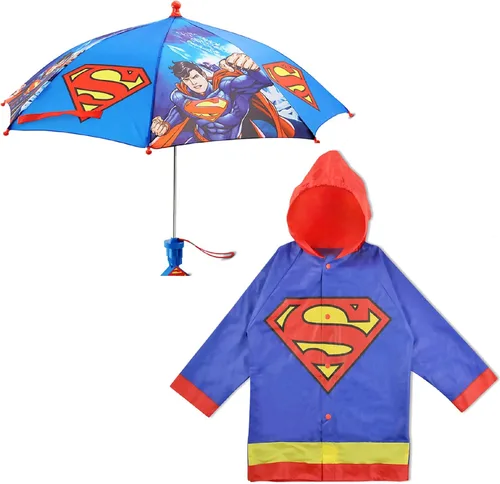 Vista 7 de DC Comics Conjunto de paraguas y Slicker, Batman o Superman para niños pequeños, para edades de 2 a 7 años
