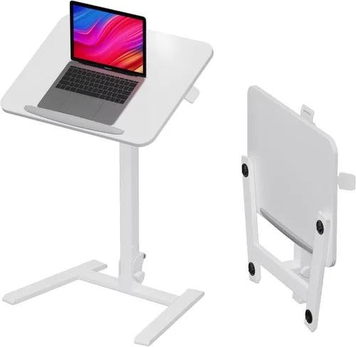 Vista 12 de alawooder 25" Mobile Folding Desk: Pneumatic Sit-Stand, No Assembly Escritorio para portátil con ruedas ajustables de 29 a 42 pulgadas, ruedas Marrón