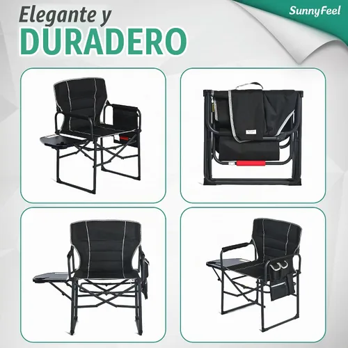 Vista 7 de SUNNYFEEL Silla de Camping para Directores, Silla Plegable Portátil de Gran Tamaño, Resistente, con Mesa Lateral y Bolsillo para Playa, Pesca