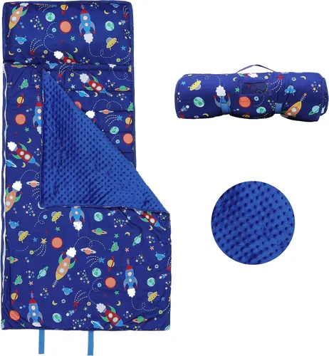 Vista 10 de Colchoneta portátil para siesta para niños con almohada extraíble y manta para niñas y niños, saco de dormir ligero extra grande para preescolar