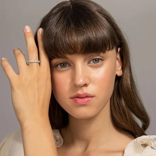 Vista 4 de PAVOI 14K Gold Plated Eternity Ring for Women - Square-Cut Cubic Zirconia Rings - Stackable Love Wedding Band
