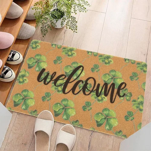 Vista 7 de XuoAz St. Patrick's-Day-Clovers-Welcome-Mats Outdoor Entrance Green-Shamrock-Outdoor-Felpudo antideslizante de fibra de coco para la decoración