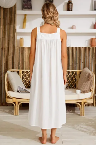 Vista 5 de YOZLY Camisones de algodón para mujer, sin mangas, bordados, con bolsillos, S-XXL
