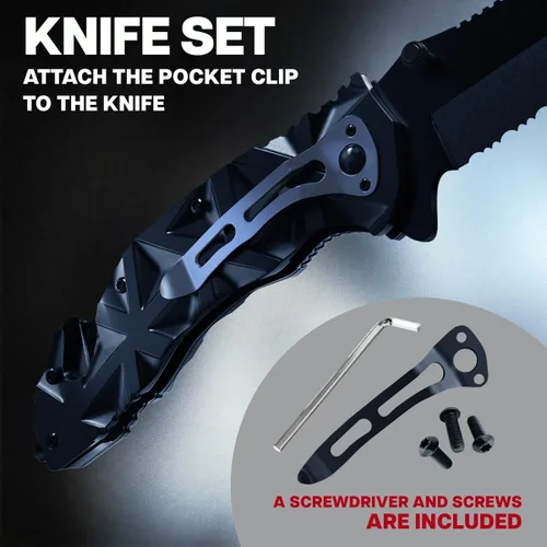 Vista 9 de Pocket Knife for Men - Serrated Sharp 3.5" Folding Blade - Multifunction Tool with Wire Cutter Glass Breaker - Perfect Knives for Outdoor Cooking