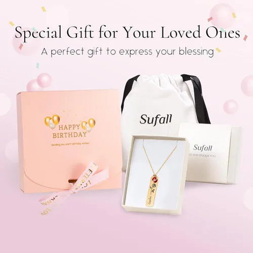 Vista 4 de Custom Name Necklace with Birthstones Birthday Gift for Woman Personalized Birth flower Necklaces Best Gifts for Women Friends Christmas Gifts for