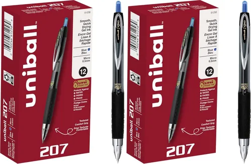 Vista 24 de Uniball Signo - Bolígrafo de gel retráctil, mediano de 0.028 in, tinta azul, barril con detalles azul/metálico, docena (paquete de 12)