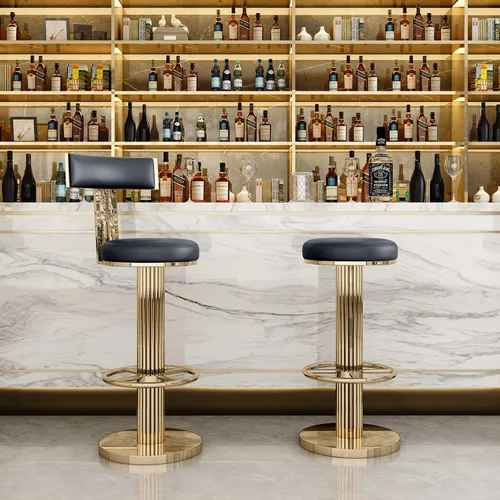 Vista 2 de FUNROLUX Gold Bar Stools, Adjustable Swivel Counter Height Barstools Black Negro