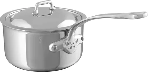 Vista 4 de Mauviel M'Cook - Sartén de acero inoxidable pulido de 5 capas con tapa y mango de acero inoxidable fundido, 0.8 cuartos de galón, fabricado
