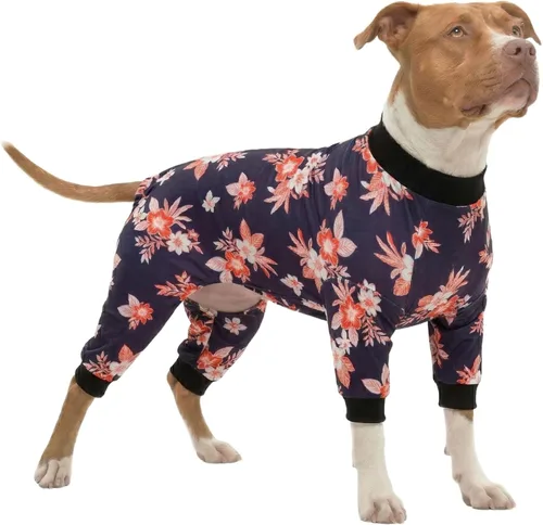 Vista 12 de LovinPet Pijama de perro gordo para perros medianos, camisa para aliviar la ansiedad de las mascotas, camisa de protección solar, tela elástica Negro