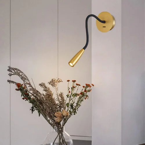 Vista 3 de Lámpara de pared con cuello de cisne LED, lámpara de lectura LED cableada con interruptor, 2 paquetes de accesorios de iluminación de cabecero