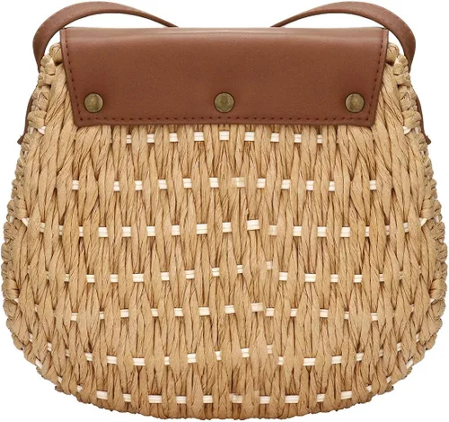Vista 5 de Bolsos de paja para mujer, tejido a mano, gran bolsa de playa de verano, con asa redonda, anillo Toto Retro Rattan, Bolsa de paja, talla única