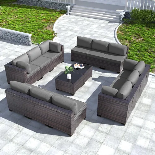 Vista 66 de Kullavik - Juego de muebles para exterior de 6 piezas con sofá modular de ratán de polietileno, color negro