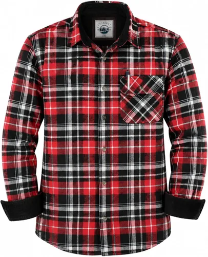 Vista 42 de Gioberti - Camisa a cuadros de franela cepillada de 100% algodón para hombre con contraste de pana Carbón vegetal