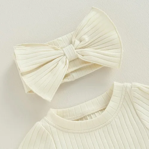 Vista 68 de Traje de verano para niña pequeña, de manga corta, acanalado, overol liso, pantalones cortos, ropa para recién nacidos
