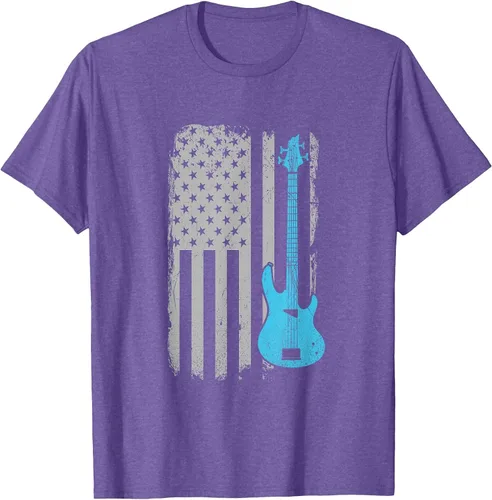 Vista 69 de Electric Bass Guitar Player American Flag Musician T-Shirt Asphalt Grey