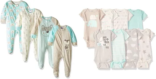 Vista 9 de Gerber Paquete de 8 mamelucos de manga corta y paquete de 4 ropa Sleep 'N Play Animales (Animals)