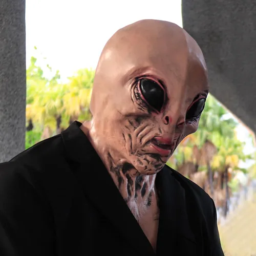 Vista 6 de Máscara de látex de cabeza de alienígena de terror aterrador para Halloween, disfraz de fiesta, accesorio