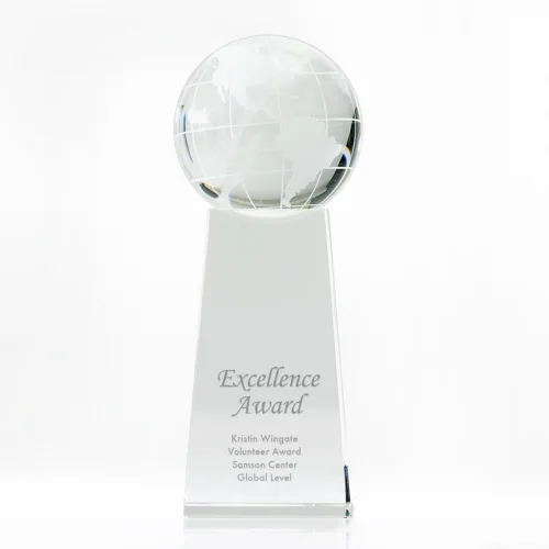 Vista 8 de Trofeo grabado – Cristal ejecutivo – Globo señorial en base rectangular – Viene en caja de regalo – Premio para empleados Estilo personalizado