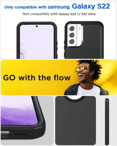 Vista 2 de AICase Funda protectora resistente para Samsung Galaxy S22 de 6.1 pulgadas (negra)