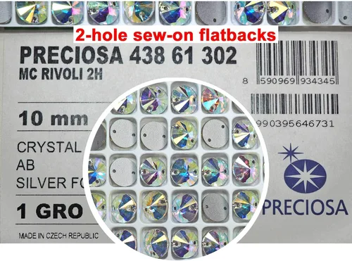 Vista 3 de Crystal AB, Preciosa Czech MC Rivoli - Piedras para coser, con 2 agujeros, estilo #438-61-302, plateado laminado, tamaño 0.394 in, 24 piezas