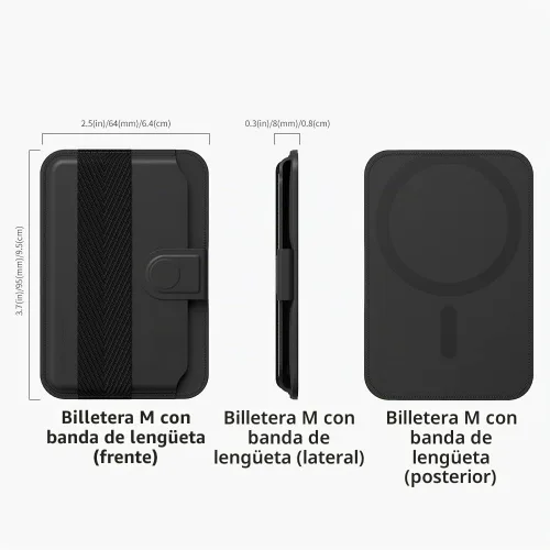 Vista 6 de Sinjimoru - Cartera magnética con lengüeta para MagSafe, banda de agarre, color negro