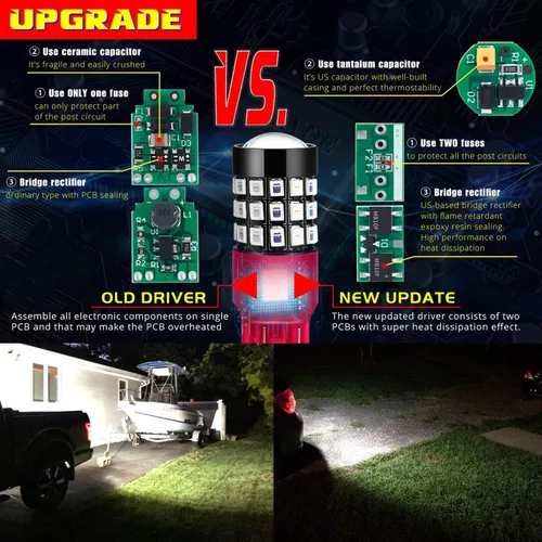 Vista 7 de Alla Lighting Recién actualizado T20 7440 7443 LED Focos de respaldo, reversa, señal, luz de freno o DRL, 6000K blanco Xenón, súper brillantes