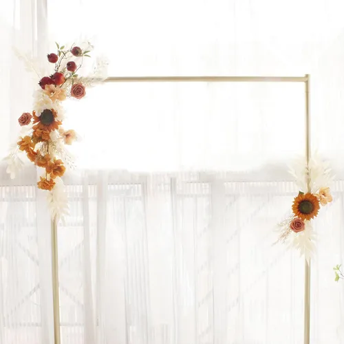 Vista 2 de 2 piezas de flores de arco de boda con girasoles artificiales con granada y hierba de las pampas, guirnaldas florales decorativas Champán