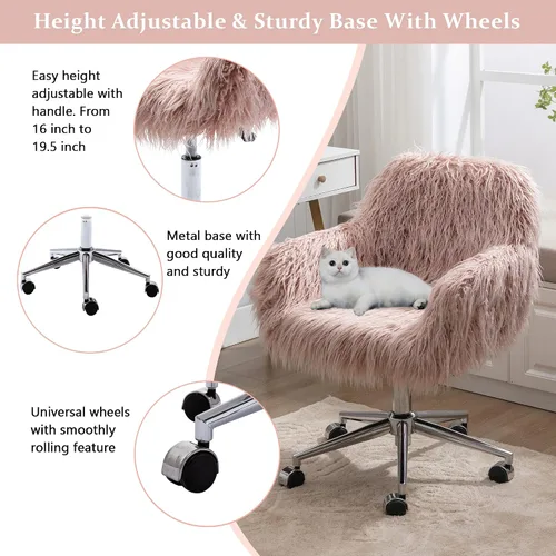 Vista 4 de Silla de escritorio de oficina, silla de escritorio giratoria esponjosa, altura ajustable con reposabrazos, cojín suave, base plateada
