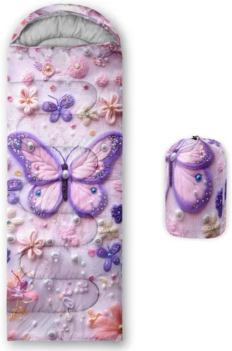Vista 13 de QOOMO Saco de dormir para camping, 3 estaciones, clima cálido y fresco, ligero, saco de dormir impermeable para adultos y niños, viajes y al aire