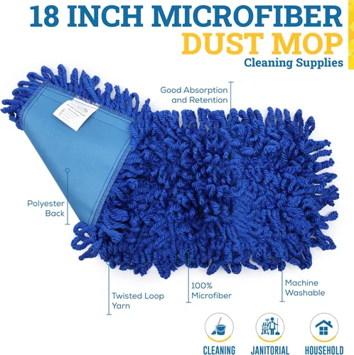 Vista 2 de KLEEN HANDLER Fregona de polvo de microfibra de 18 pulgadas, reemplazo de cabezal de fregona comercial grande lavable, barredora, suministros