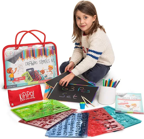 Vista 8 de Kipipol 63 plantillas de dibujo para niños de 4 a 8 a 8 a 12 años en adelante, artes y manualidades para niñas y niños, kit de dibujo para niños