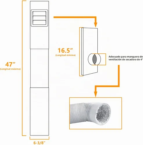 Vista 2 de LBG Products Kit de ventana de ventilación para secadora con cubierta de ventilación de cierre automático con pantalla para manguera de ventilación