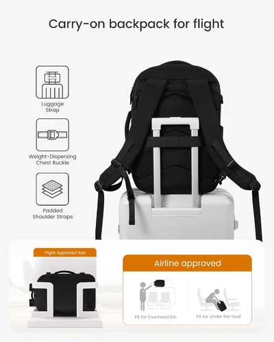 Vista 4 de LOVEVOOK Mochila de viaje para computadora portátil para mujer, aprobada por aerolíneas, bolsa de artículos personales, 3 unidades, Negro, Mochilas